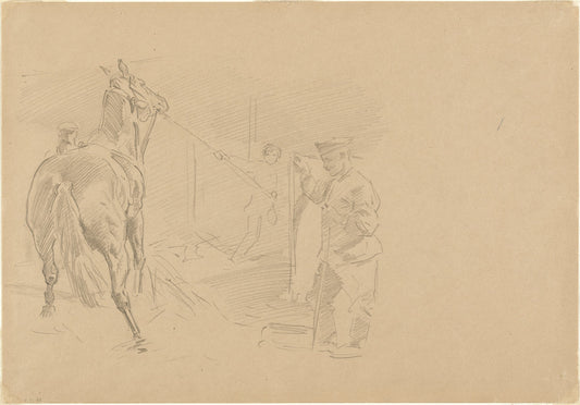 Man Pulling a Horse into a Stall by John Singer Sargent (American, 1856 - 1925), 16X12"(A3)Poster Print