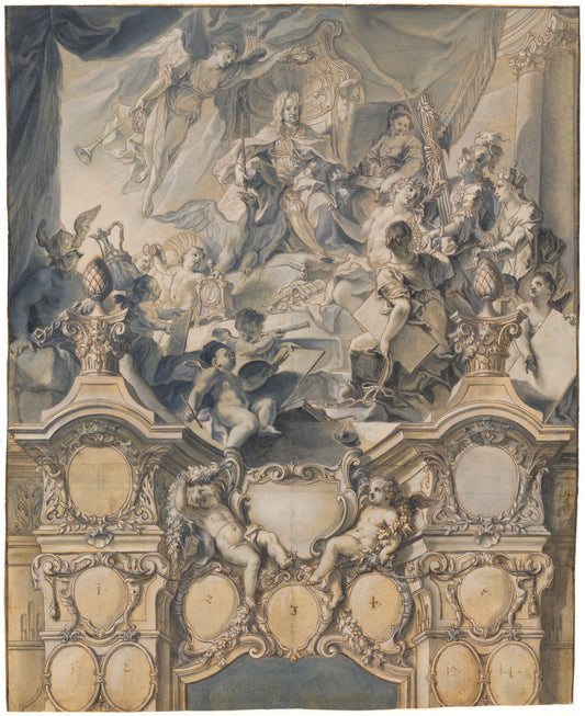 The Arts and Powers Pay Homage to Emperor Charles VI by Johann Evangelist Holzer (German, 1709 - 1740), 16X12"(A3)Poster Print