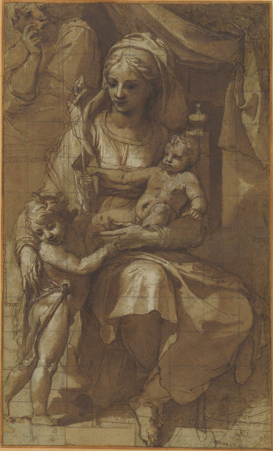 The Holy Family with the Infant John the Baptist by Pellegrino Tibaldi (Italian, 1527 - 1596), 16X12"(A3)Poster Print