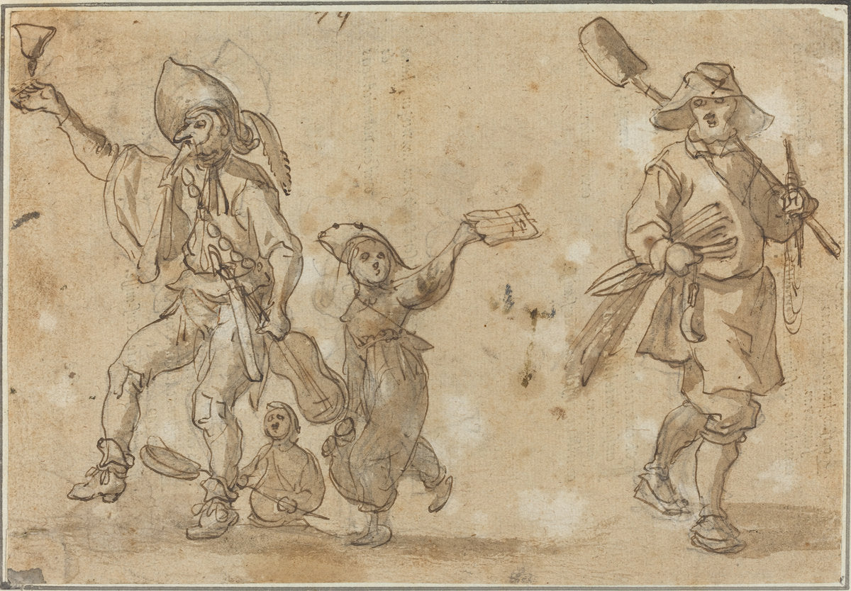 Three Revelers and a Gardner by Sebastian Vrancx (Flemish, 1573 - 1647), 16X12"(A3)Poster Print
