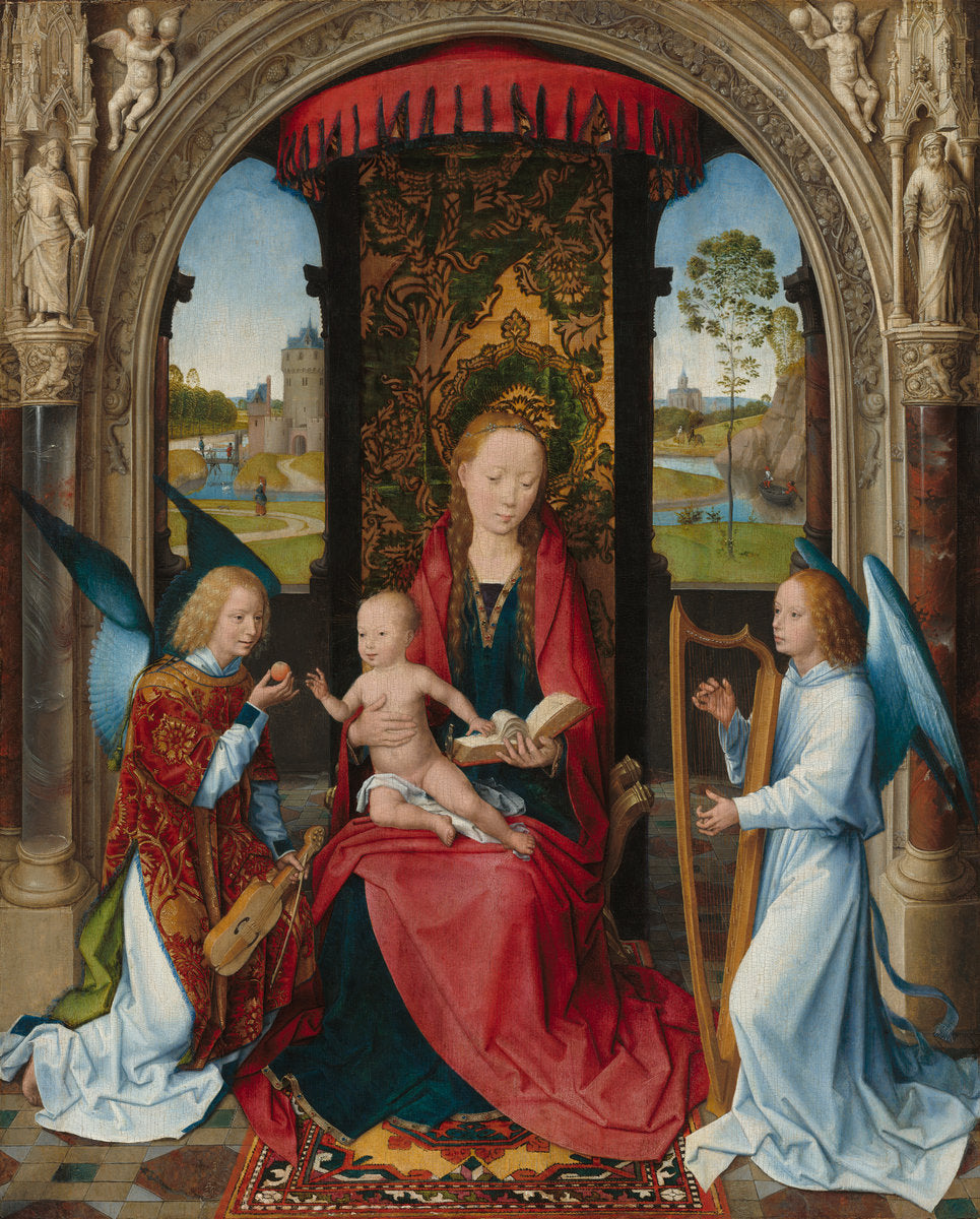 Madonna and Child with Angels by Hans Memling (Netherlandish, active c. 1465 - 1494), 16X12"(A3)Poster Print