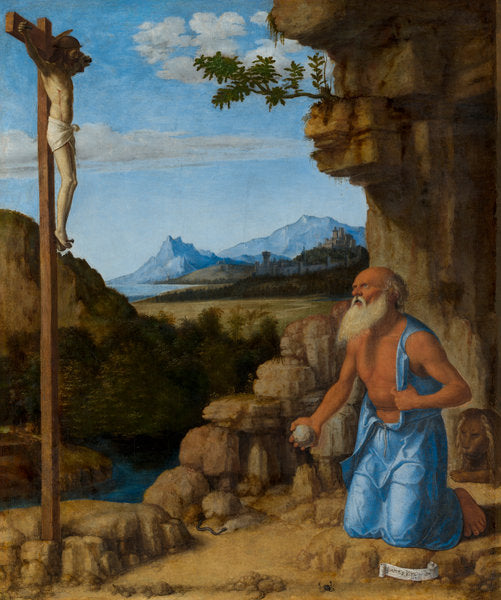 Saint Jerome in the Wilderness by Cima da Conegliano (Venetian, c. 1459 - 1517 or 1518), 16X12"(A3)Poster Print