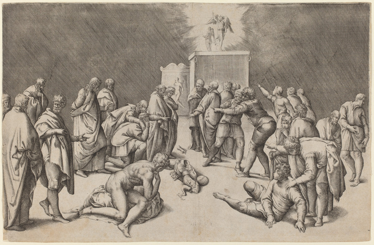 The Arc of the Lord in the Temple of Dagon by Battista Franco (Italian, probably 1498 - 1561), 16X12"(A3)Poster Print