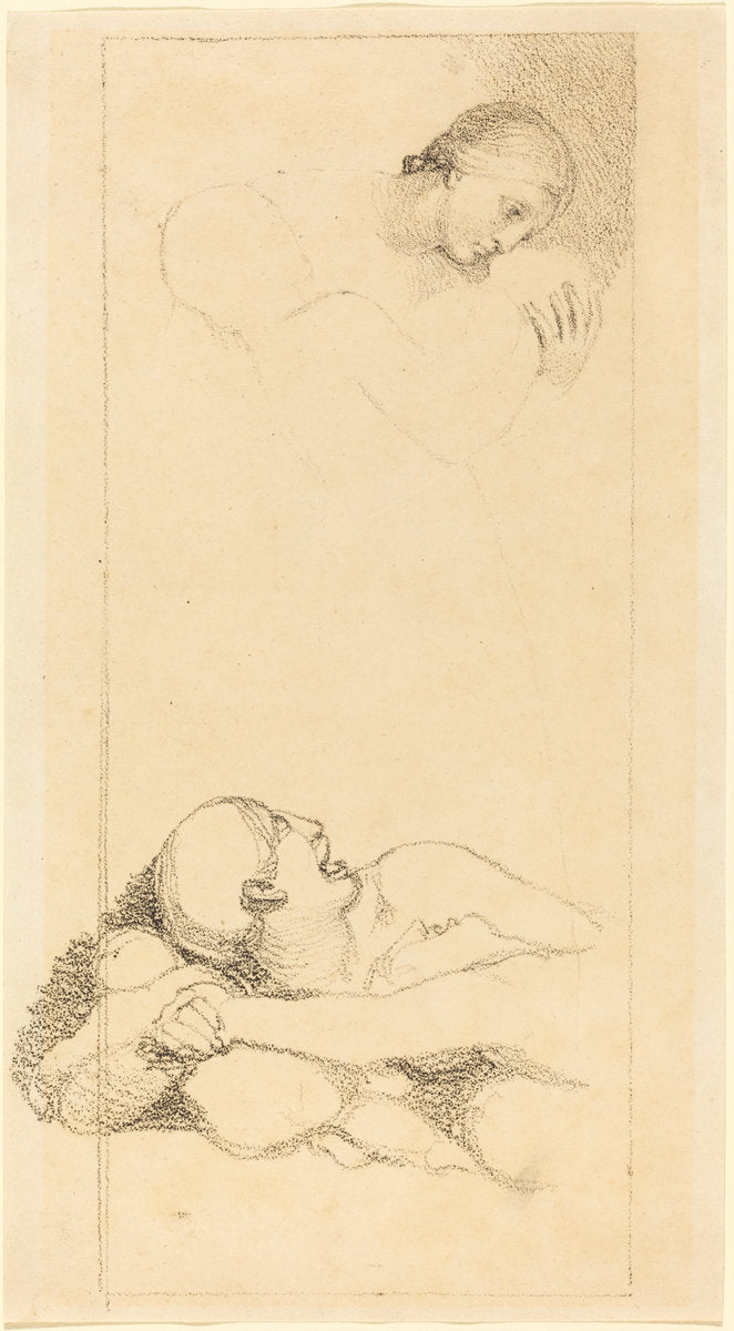 lithograph on wove paper by British 18th Century after John Flaxman (Frightened Man Looking Up; Woman and Children), 16X12"(A3)Poster Print