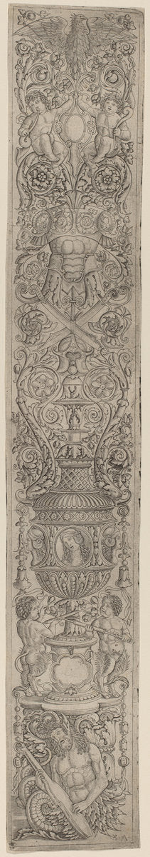 Ornament Panel: Triton and Two Infant Satyrs by Giovanni Pietro Birago and Zoan Andrea (Italian, active 1471 - 1513 or after), 16X12"(A3)Poster Print