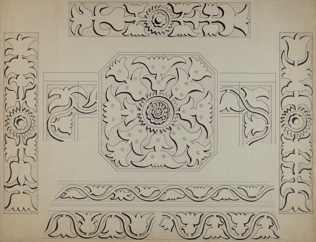 Connecticut-type Hadley Chest-Detail of Central Panel by Martin Partyka (American, active c. 1935), 16X12"(A3)Poster Print