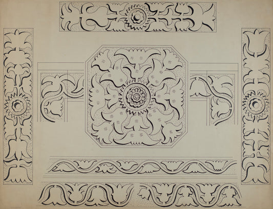 Connecticut-type Hadley Chest-Detail of Central Panel by Martin Partyka (American, active c. 1935), 16X12"(A3)Poster Print