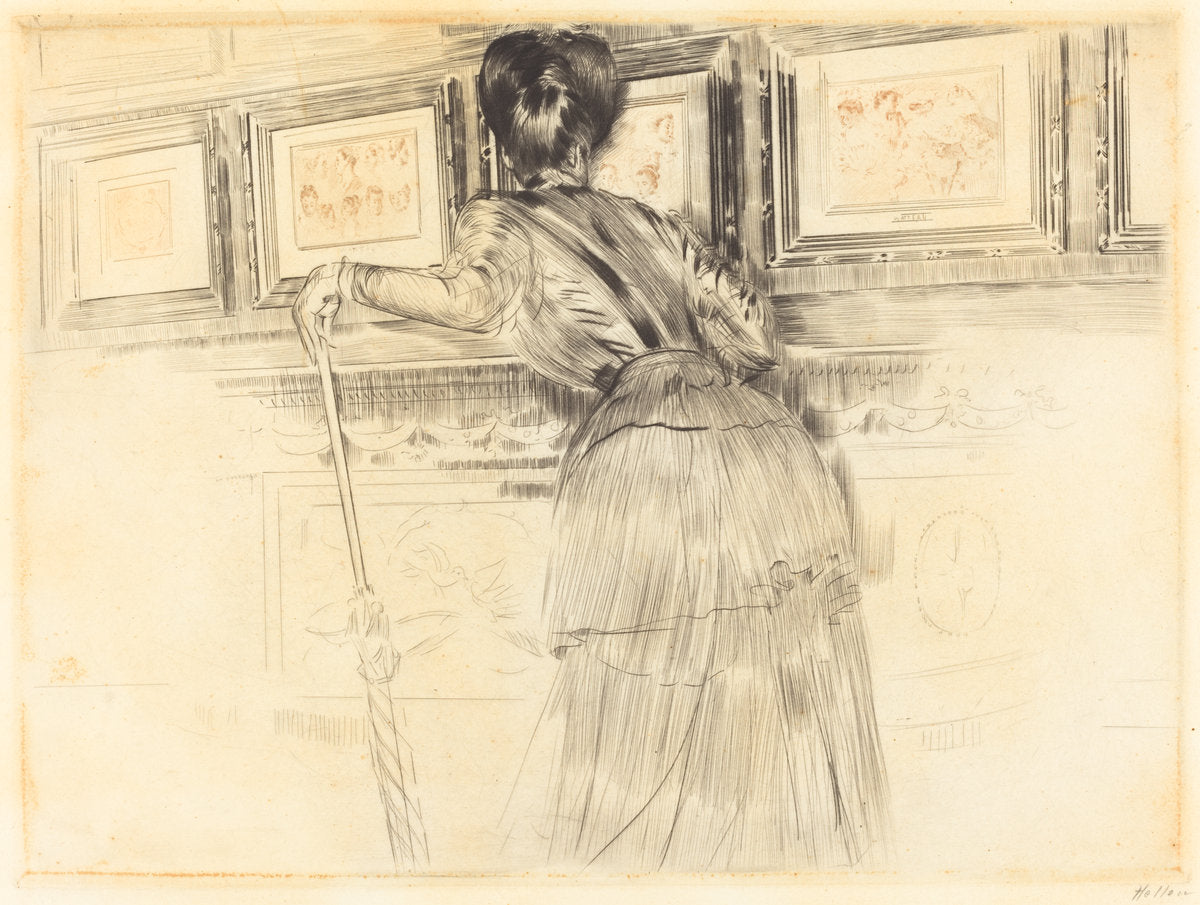 In Front of the Watteaus in the Louvre by Paul-César Helleu (French, 1859 - 1927), 16X12"(A3)Poster Print