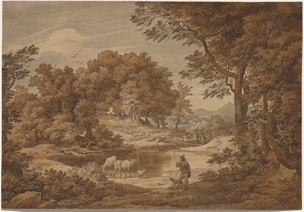 An Italianate Landscape with Shepherds by Friedrich Preller the Elder (German, 1804 - 1878), 16X12"(A3)Poster Print