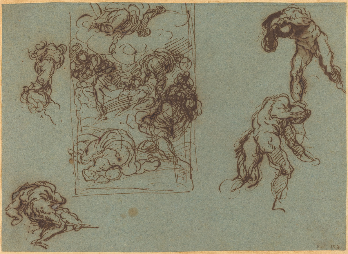 Figure Studies by Jacopo Palma il Giovane (Venetian, 1544 or 1548 - 1628), 16X12"(A3)Poster Print