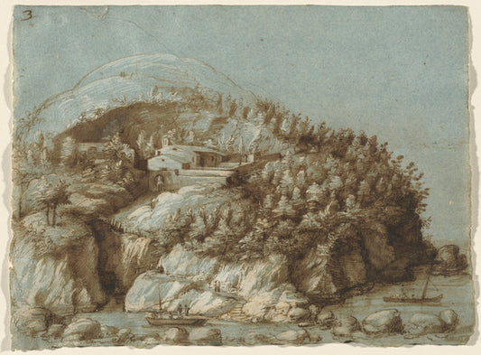 Hilly Landscape with Ships by Gherardo Cibo (Italian, 1512 - 1600), 16X12"(A3)Poster Print