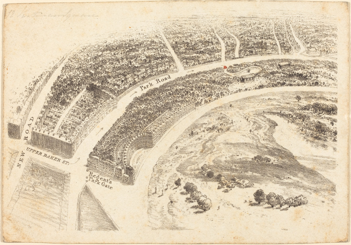 1824 by British 19th Century (Invitation? with Aerial View of Regent's Park), 16X12"(A3)Poster Print
