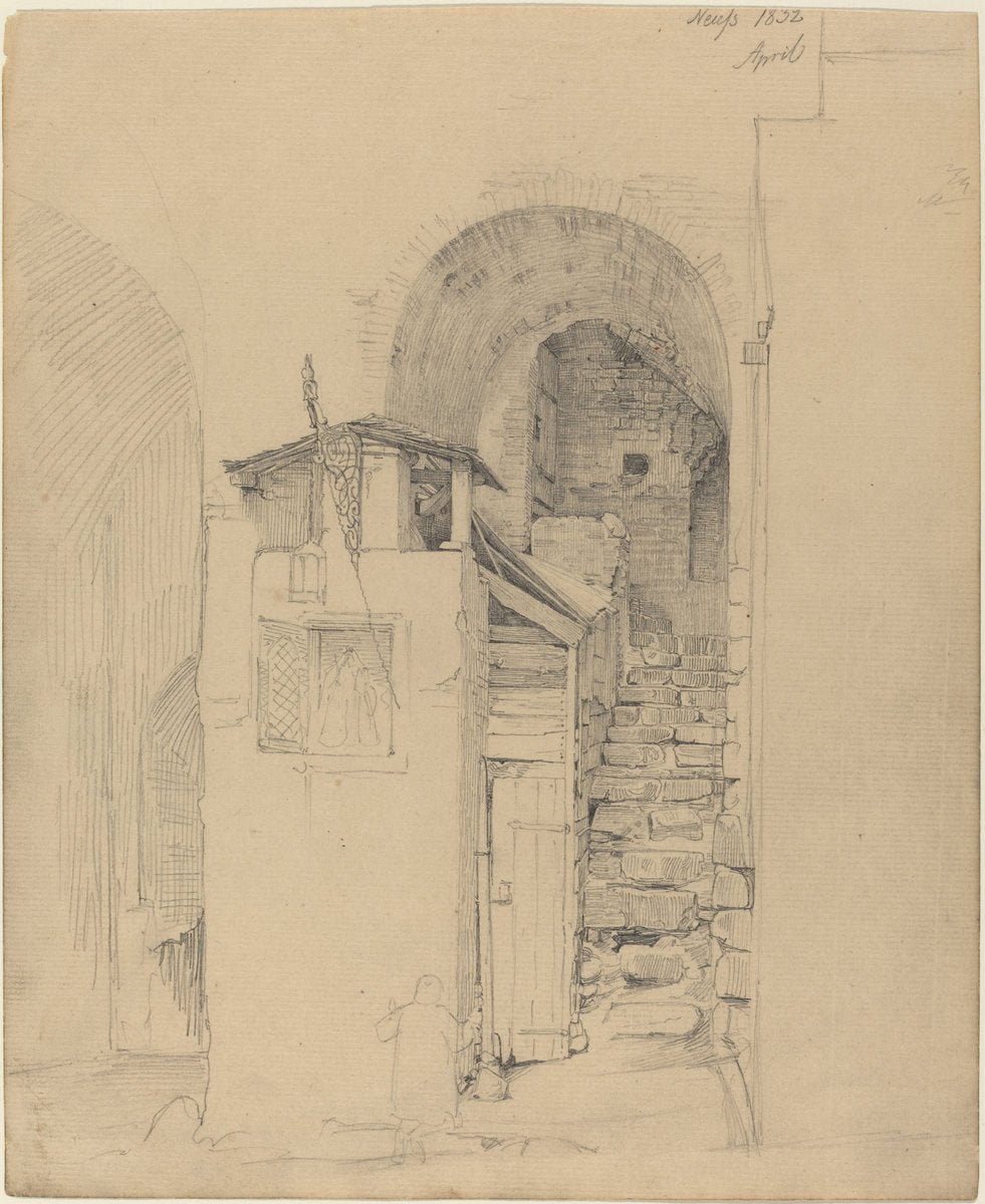 Ruined Stairs at Neuss by Johann Wilhelm Schirmer (German, 1807 - 1863), 16X12"(A3)Poster Print