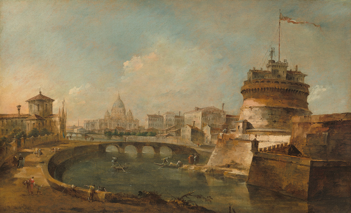 Fanciful View of the Castel Sant'Angelo, Rome by Francesco Guardi (Venetian, 1712 - 1793), 16X12"(A3)Poster Print