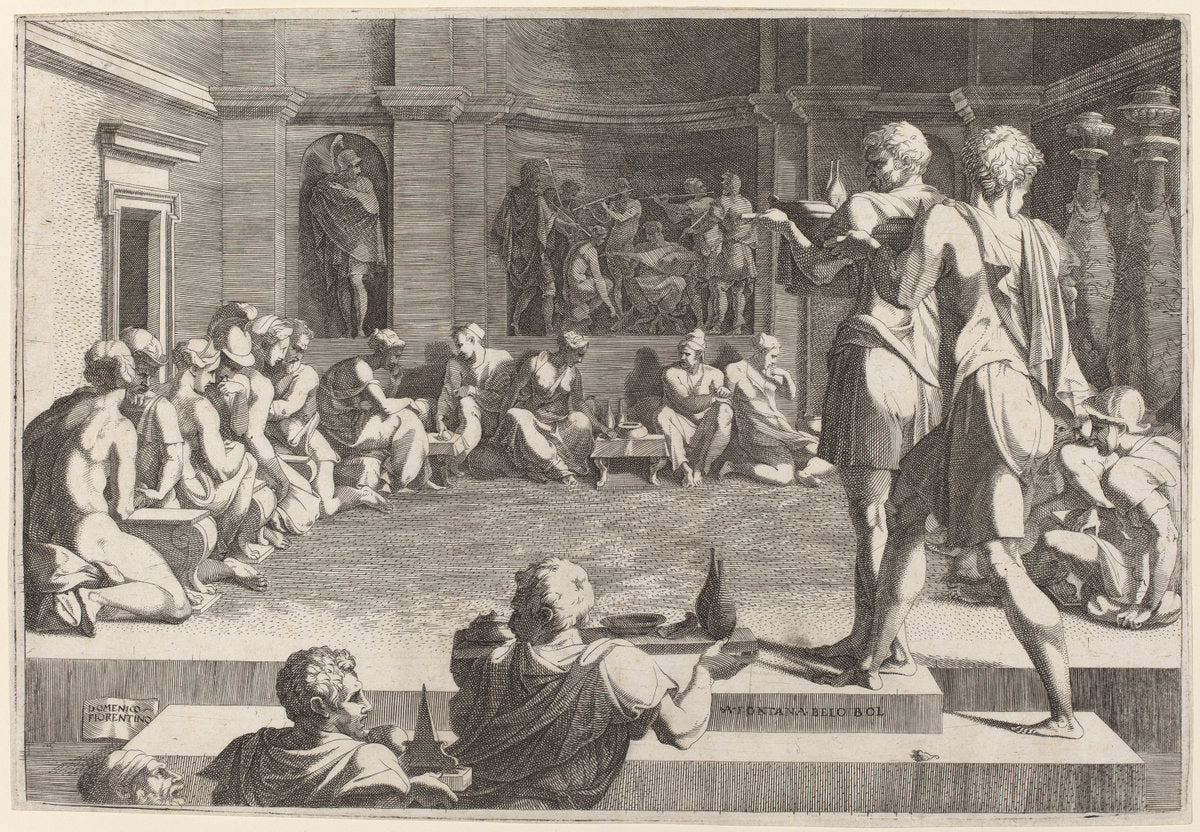 The Banquet of Alexander the Great by Domenico del Barbiere after Francesco Primaticcio (Italian, c. 1506 - probably 1565/1575), 16X12"(A3)Poster Print