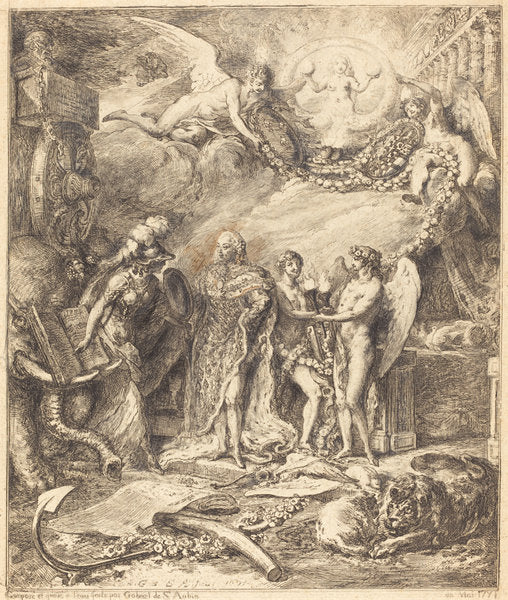 Allegorie sur la mariage du Comte de Provence by Gabriel Jacques de Saint-Aubin (French, 1724 - 1780), 16X12"(A3)Poster Print
