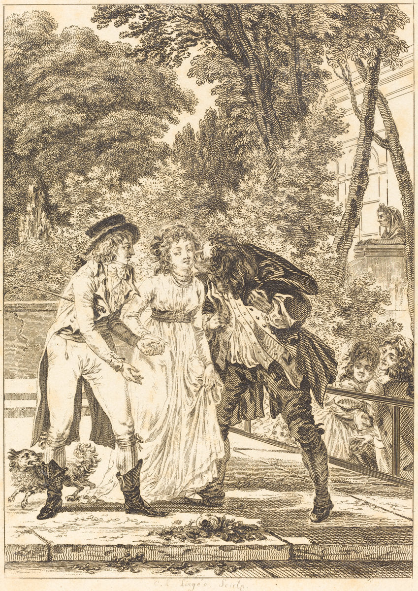 Le baiser rendu: Le baiser rendu by Charles Louis Lingée after Jacques Louis François Touzé (French, 1748 - 1819), 16X12"(A3)Poster Print