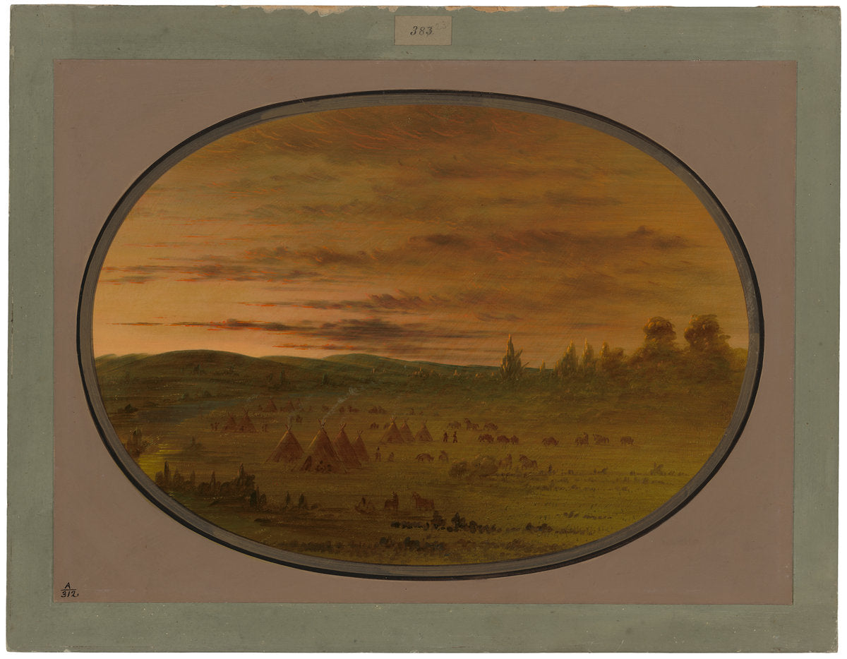 An Indian Encampment at Sunset by George Catlin (American, 1796 - 1872), 16X12"(A3)Poster Print