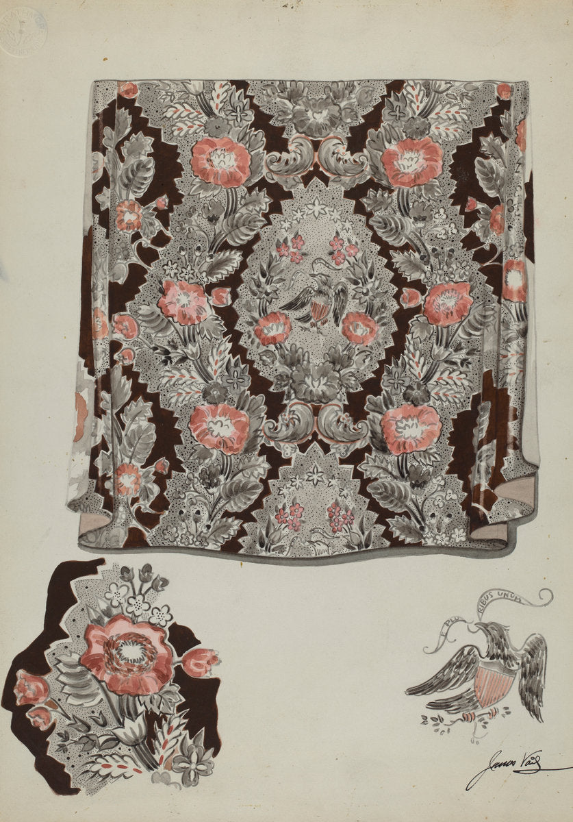 Textile Drapery by James Vail (American, active c. 1935), 16X12"(A3)Poster Print