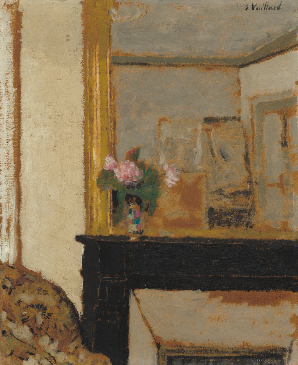 Vase of Flowers on a Mantelpiece by Edouard Vuillard (French, 1868 - 1940), 16X12"(A3)Poster Print