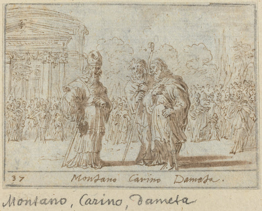 Montano, Carino and Dameta by Johann Wilhelm Baur (German, 1607 - 1641), 16X12"(A3)Poster Print