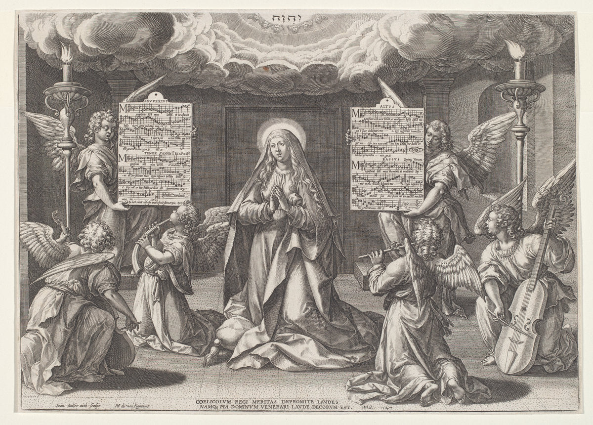 Magnificat: The Virgin Surrounded by Music-Making Angels by Jan Sadeler I, after Maarten de Vos (Flemish, 1550 - 1600), 16X12"(A3)Poster Print