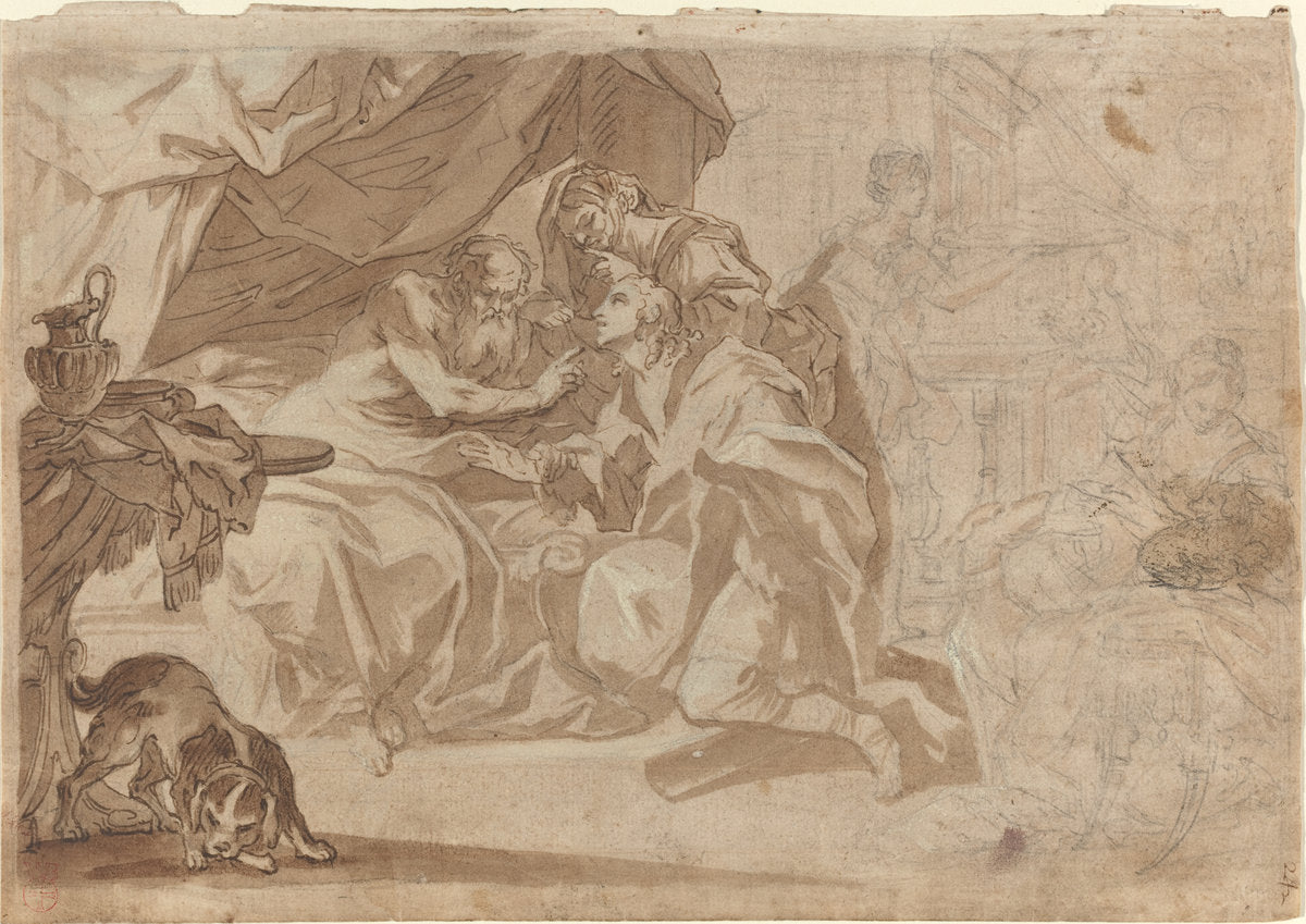 early 18th century by French 18th Century (Jacob and Rebecca before Isaac [recto]), 16X12"(A3)Poster Print