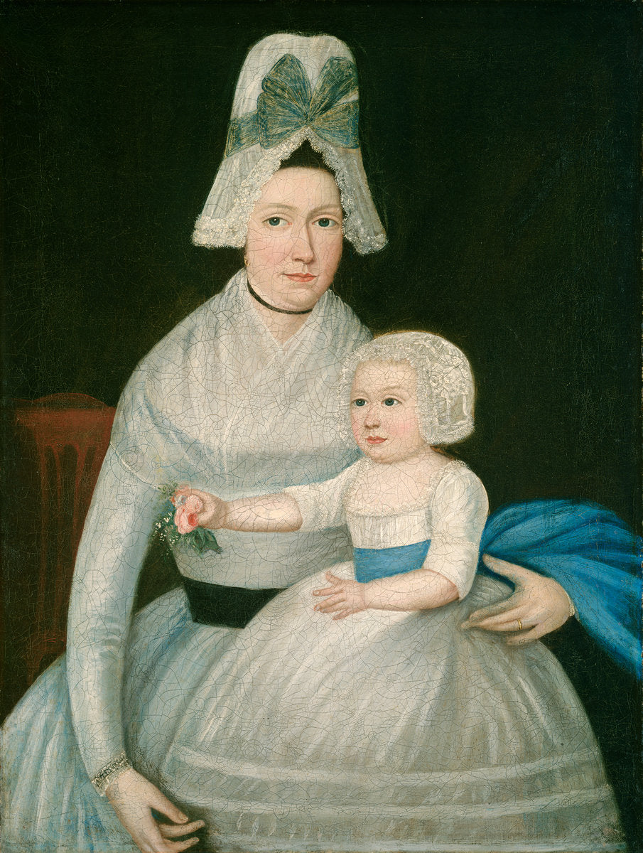 c. 1790 by American 18th Century (Mother and Child in White), 16X12"(A3)Poster Print