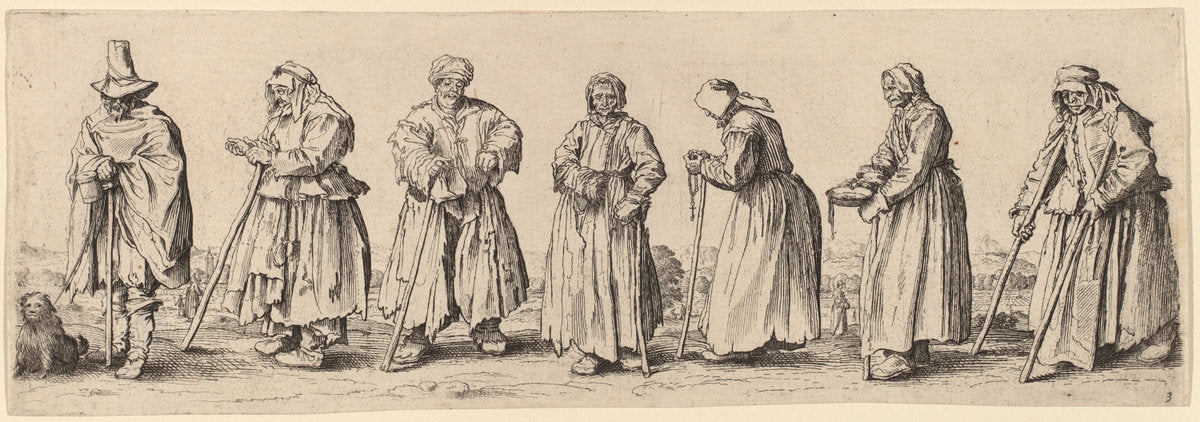 Men and Women Beggars by Wenceslaus Hollar after Jacques Callot (Bohemian, 1607 - 1677), 16X12"(A3)Poster Print