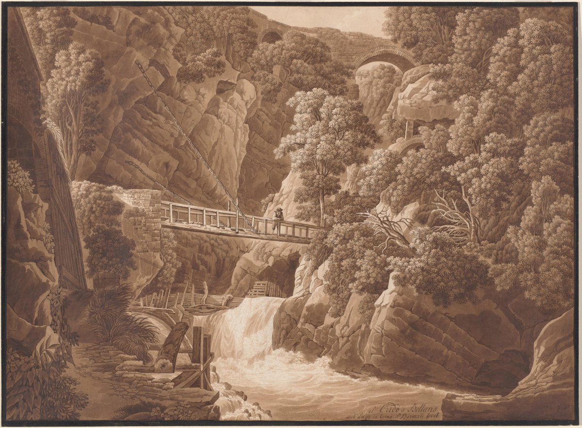 L'Orido a Bellano sul Lago di Como (The Orrido di Bellano near Lake Como) by Peter Birmann (Swiss, 1758 - 1844), 16X12"(A3)Poster Print