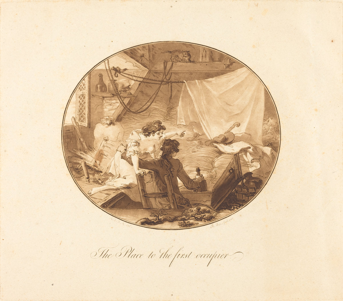 The Place to the First Occupier by Antoine-François Sergent after Augustin de Saint-Aubin (French, 1751 - 1847), 16X12"(A3)Poster Print