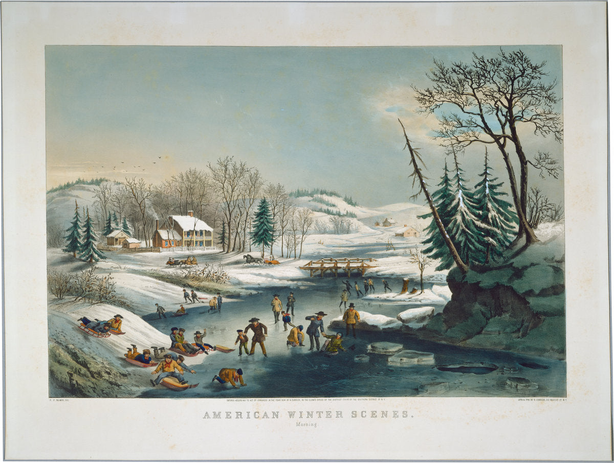 American Winter Scenes: Morning by after Frances Flora Bond Palmer (American, born England, 1812 - 1876), 16X12"(A3)Poster Print