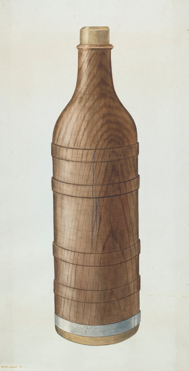 Wooden Wine Bottle by Wilbur M Rice (American, active c. 1935), 16X12"(A3)Poster Print