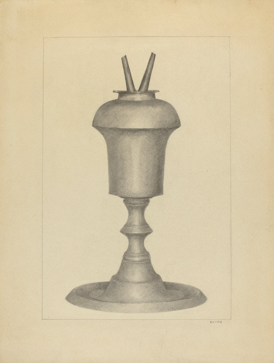 Camphene Lamp by Miss E. Dorsey Bruen (American, active c. 1935), 16X12"(A3)Poster Print