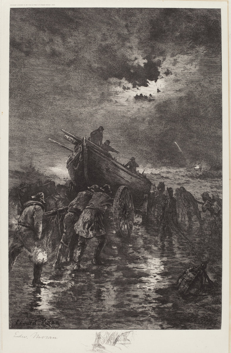 Untitled (Launching a Dory/To the Rescue/Shipwreck) by Edward Moran (American, 1829 - 1901), 16X12"(A3)Poster Print