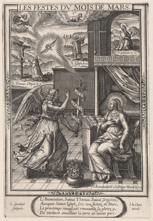 Les Festes du mois de Mars (March: The Annunciation) by Léonard Gaultier (French, 1561 - 1641), 16X12"(A3)Poster Print