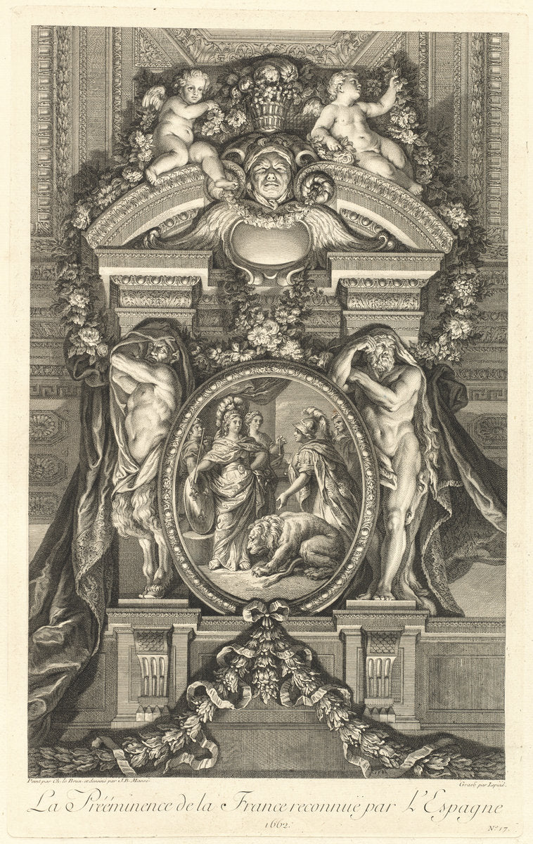 La Prééminence de la France reconnue par l'Espagne 1662 (The Preeminance of France Recognized by Spain 1662) [pl. 17] by Jean-Baptiste Massé (designer) and Bernard Lepicie (engraver) after Charles Le Brun (French, 1687 - 1767), 16X12"(A3)Poster Print
