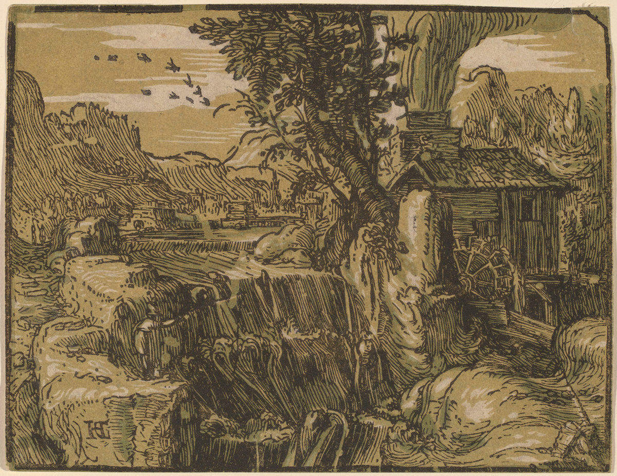 Landscape with a Waterfall by Hendrik Goltzius (Dutch, 1558 - 1617), 16X12"(A3)Poster Print
