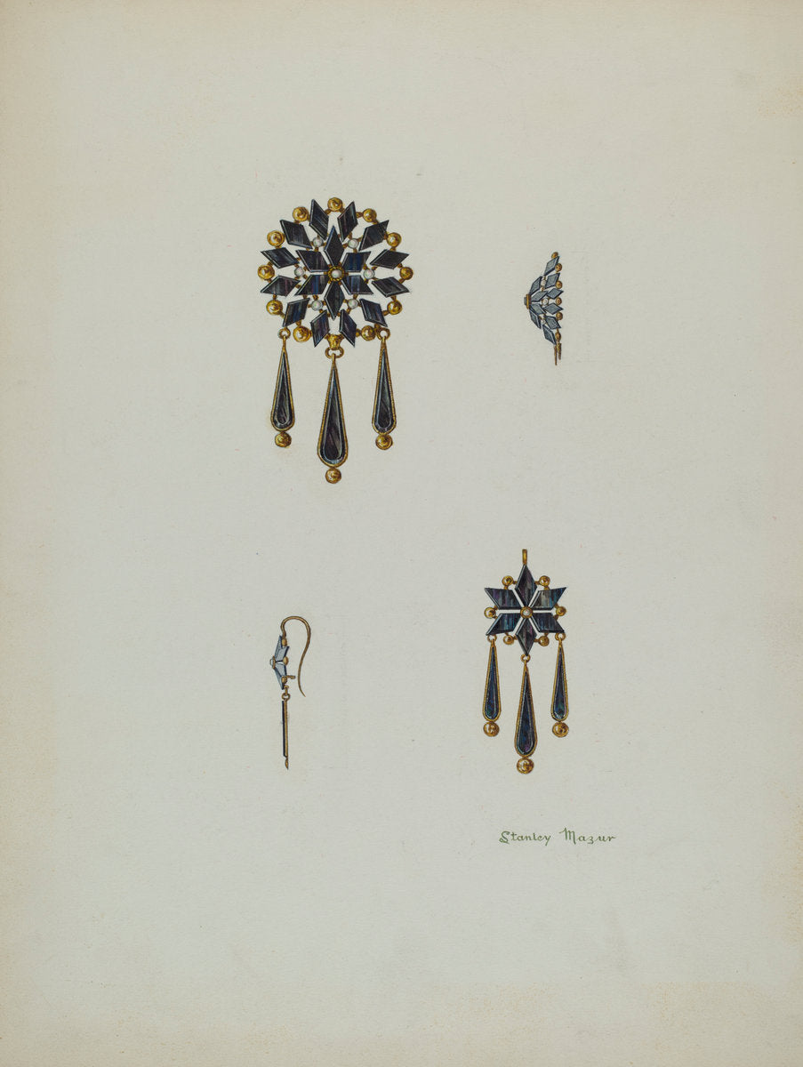 Brooch and Earrings by Stanley Mazur (American, active c. 1935), 16X12"(A3)Poster Print