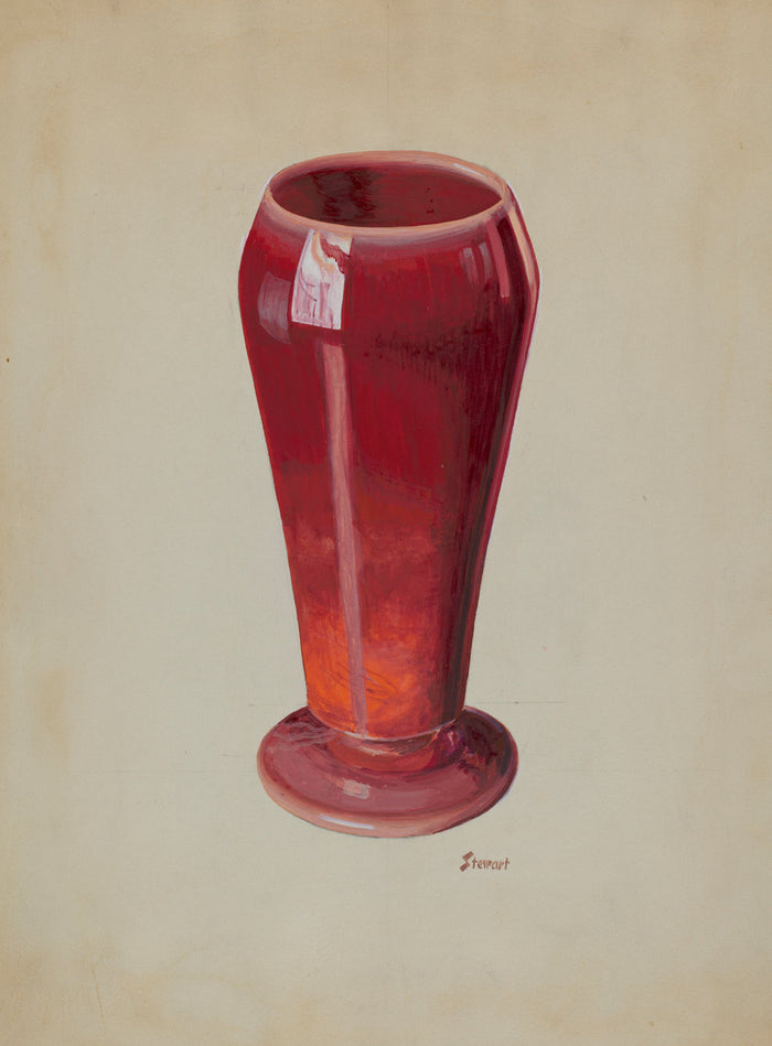 Vase (Red Opaque Glass) by Robert Stewart (American, active c. 1935), 16X12