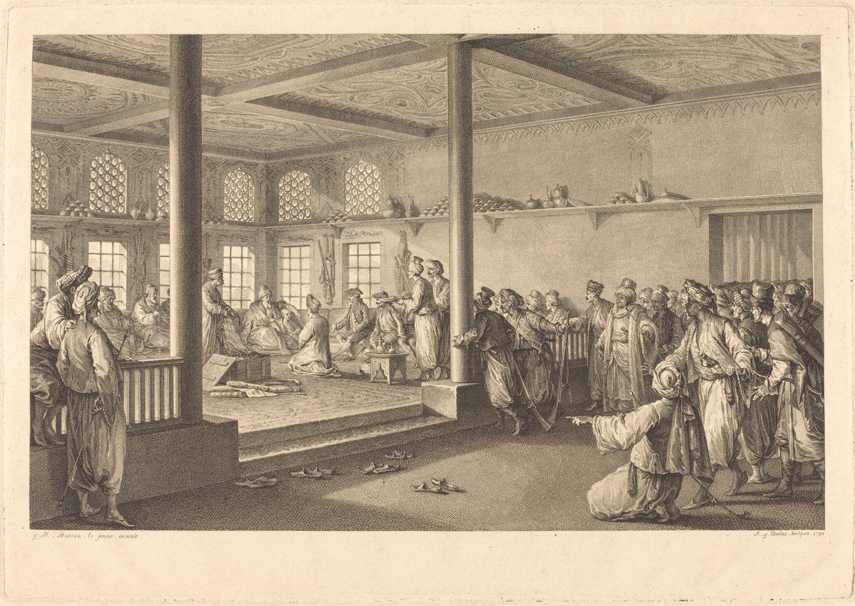 Réception de Choiseul-Gouffier chez Hassan-Tchousch-Oglou by Antoine-Jean Duclos after Jean-Michel Moreau (French, 1742 - 1795), 16X12"(A3)Poster Print