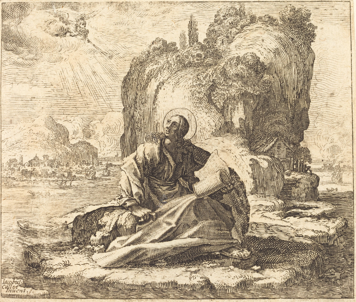 Saint John on the Isle of Patmos by Attributed to François Collignon after Jacques Callot (French, c. 1609 - 1657), 16X12"(A3)Poster Print