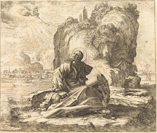Saint John on the Isle of Patmos by Attributed to François Collignon after Jacques Callot (French, c. 1609 - 1657), 16X12"(A3)Poster Print