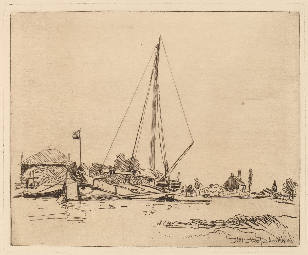 The Moored Boat (La Barque amarree) by Johan Barthold Jongkind (Dutch, 1819 - 1891), 16X12"(A3)Poster Print