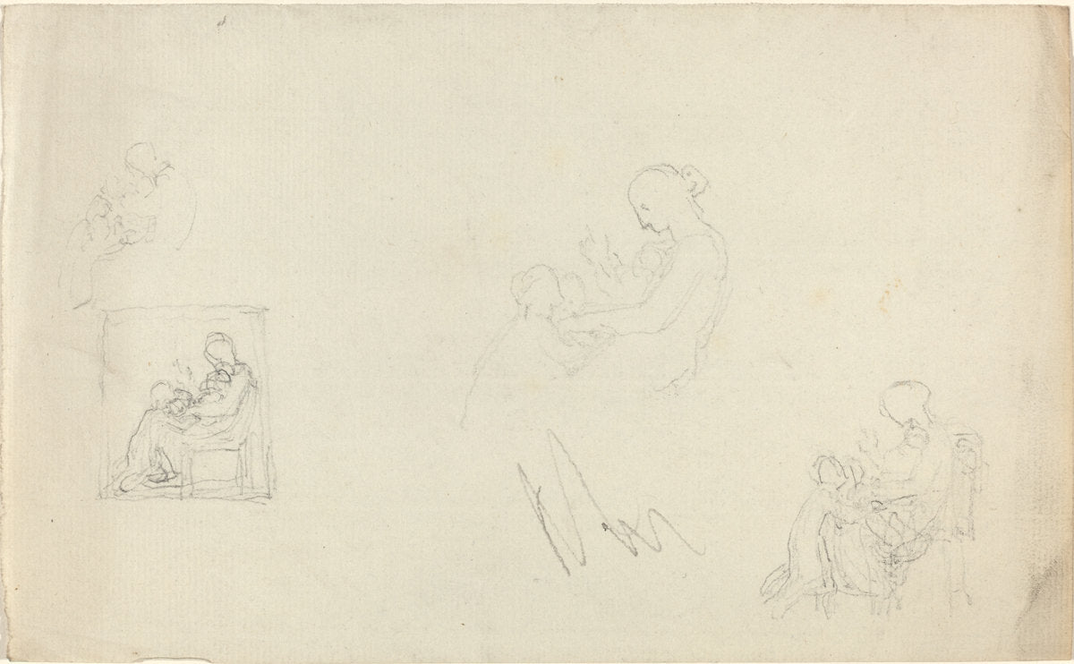 Four Studies of a Seated Woman with Children at Her Feet by John Flaxman (British, 1755 - 1826), 16X12"(A3)Poster Print