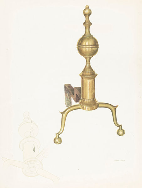 Brass Andirons by Robert Clark (American, active c. 1935), 16X12"(A3)Poster Print