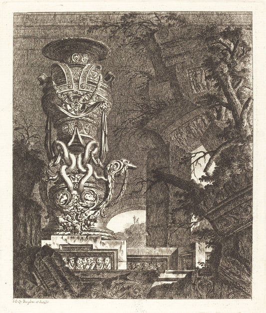 Vase Supported by Intertwined Serpents by Jean-Laurent Legeay (French, c. 1710 - after 1788), 16X12"(A3)Poster Print