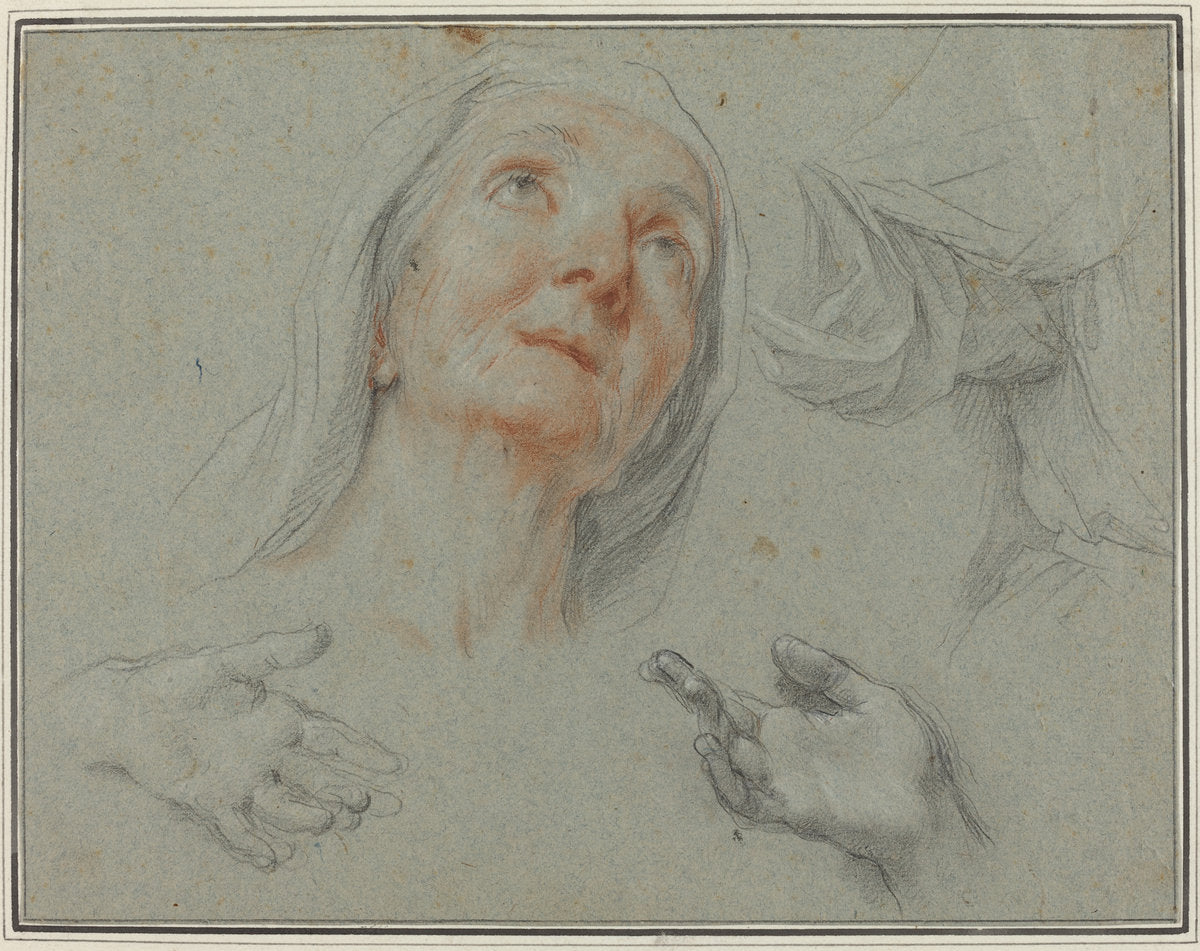 Studies for Saint Anne in "Education of the Virgin" by Agostino Masucci (Roman, 1691 - 1758), 16X12"(A3)Poster Print