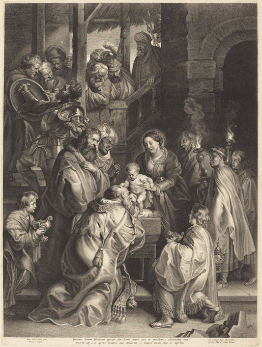 The Adoration of the Magi with Torches by Nicolaes Lauwers, after Sir Peter Paul Rubens (Flemish, 1600 - 1652), 16X12"(A3)Poster Print
