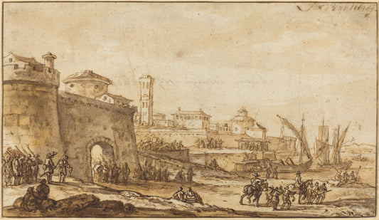 A Coastal Scene with a Fortified Town by Jacob van der Ulft (Dutch, 1621 - 1689), 16X12"(A3)Poster Print